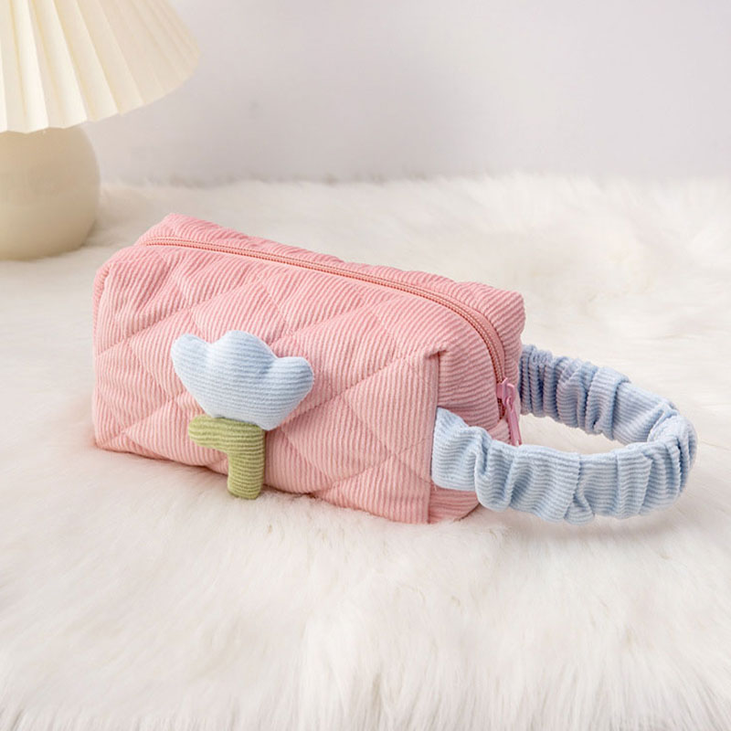 Corduroy Makeup Bag Cute Storage Bag Portable Large Capacity Cosmetic Storage Bag