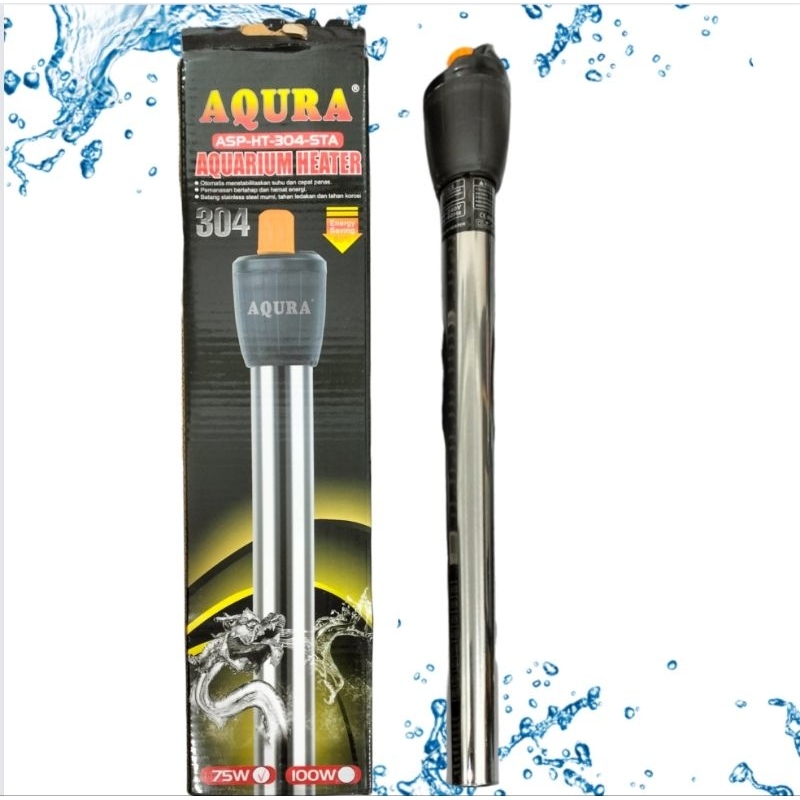 AQURA HEATER STAINLESS 75WATT 100WATT  Heater aquarium kolam