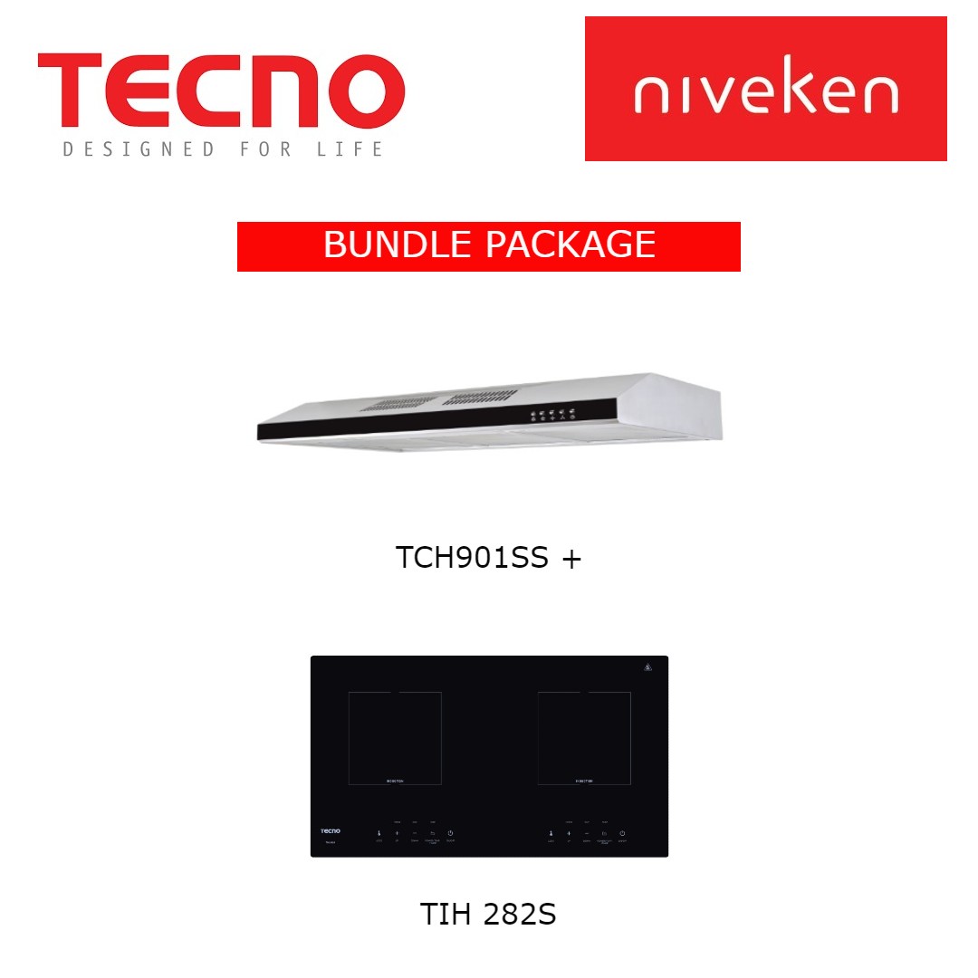 (Hood + Hob) Tecno TCH901SS Slim Line Designer Cooker Hood with Maxi