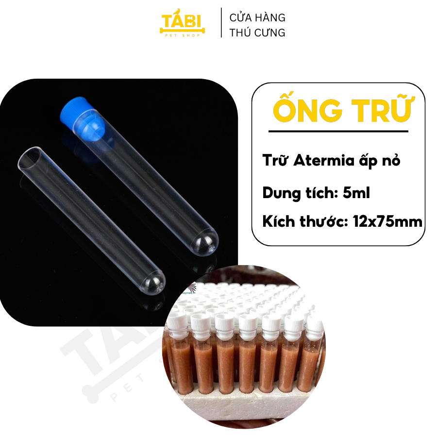 Ống trữ atermia 5ml mica - ống đựng artemia lon đỏ, lon xanh, atermia vĩnh châu