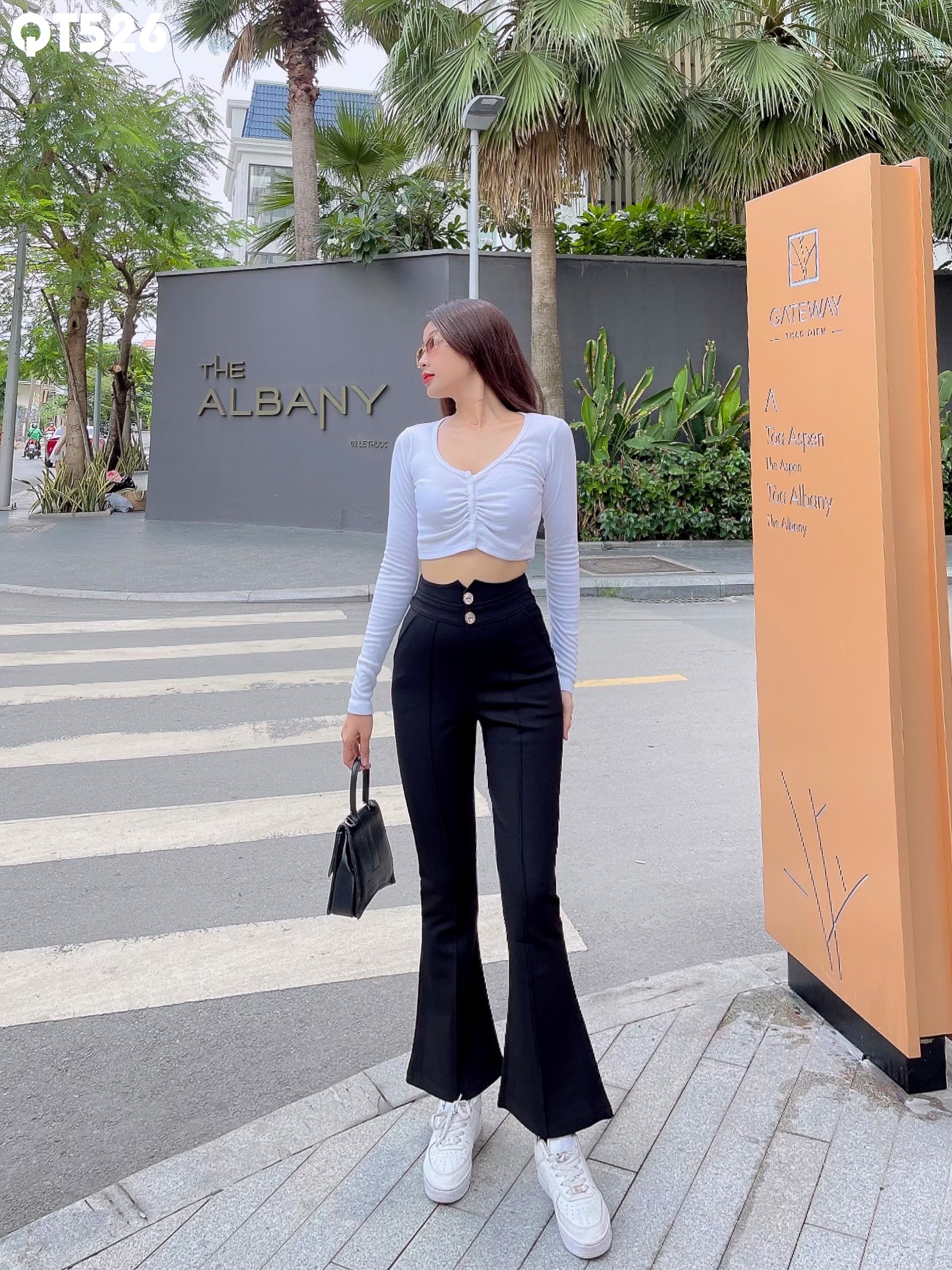 Quần tây thun loe lưng kiểu 2 nút chất co giãn tót QT526