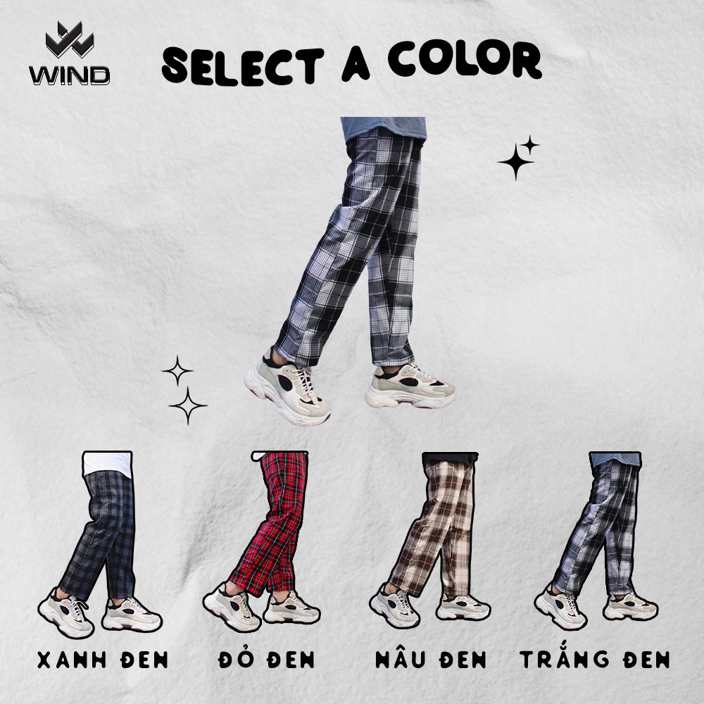 Quần baggy caro WIND nam nữ ống suông kẻ sọc caro, thời trang nam nữ ulzzang
