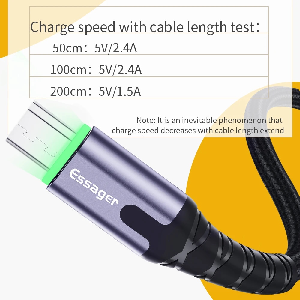 Essager Cáp Micro USB 2.4A sạc nhanh 3M MicroUSB cáp cho Huawei Xiaomi Dây dẫn điện thoại Android sạc cáp dữ liệu di động