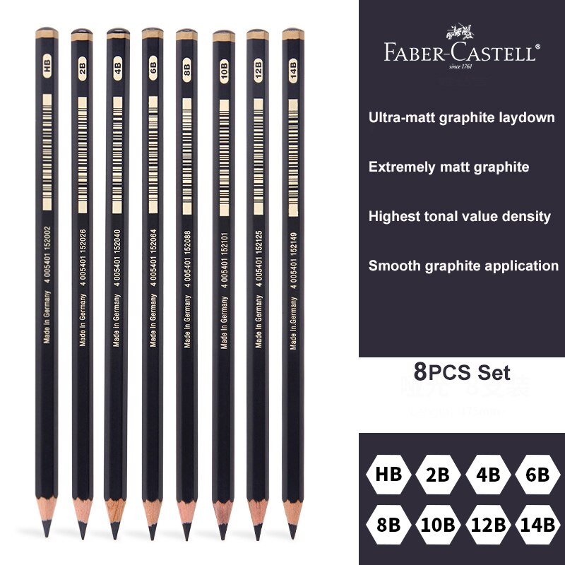 8 pcs faber-castell graphite pitt matt pencil set hb, 2b, 4b, 6b, 8b, 10b, 12b, 14b sketching drawing artists’ quality