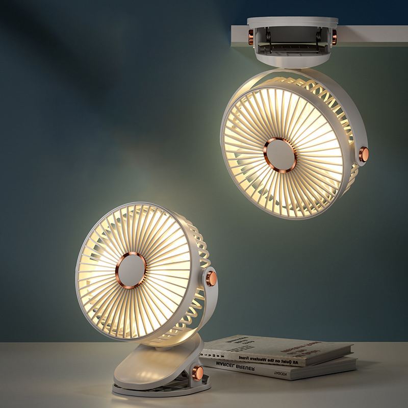 Clip-on small fan student dormitory bed night light clip fan office small desktop usb charging fan silent