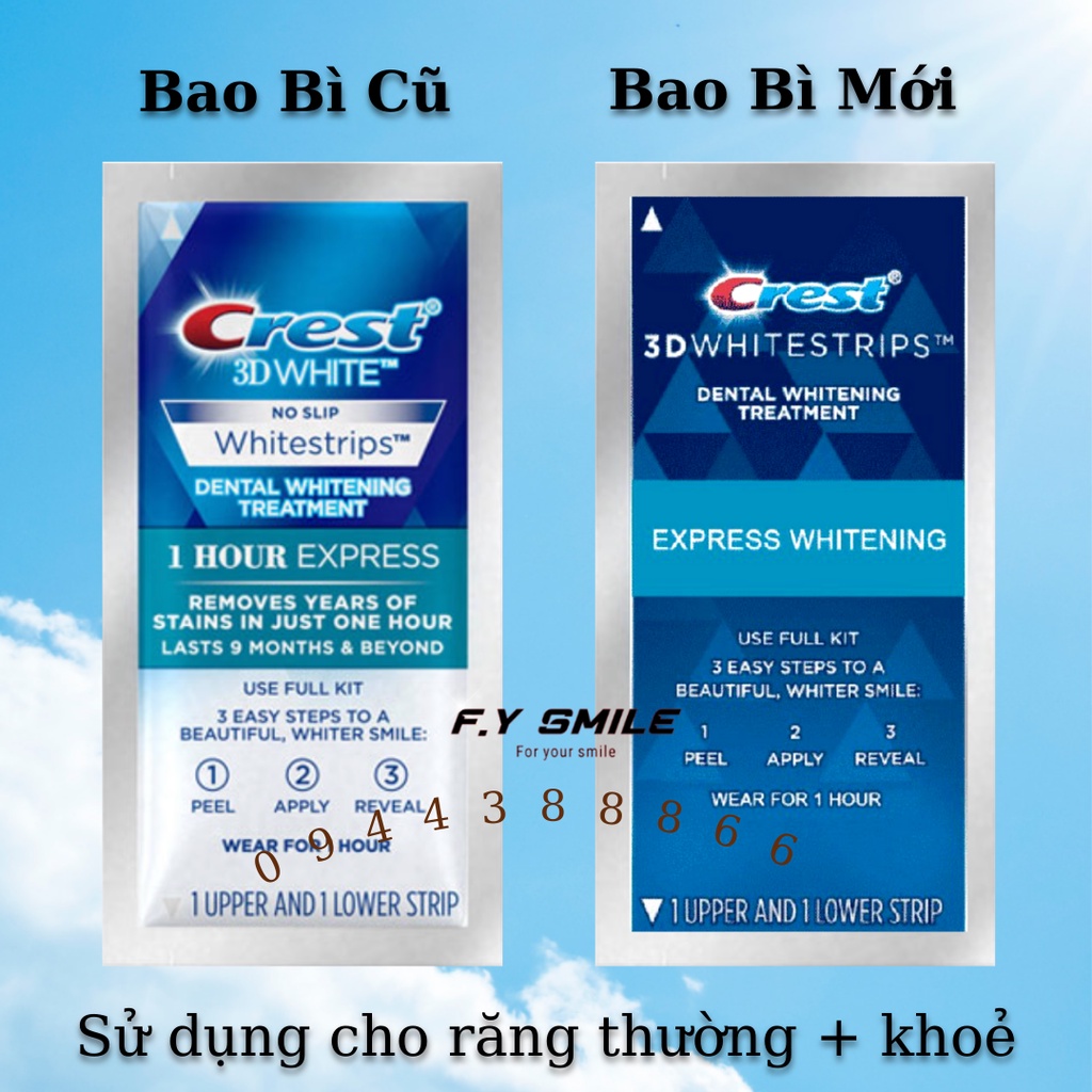 Fullbox miếng dán trắng răng Crest 3D White 1 Hour Express – Trắng răng cấp tốc 1 giờ
