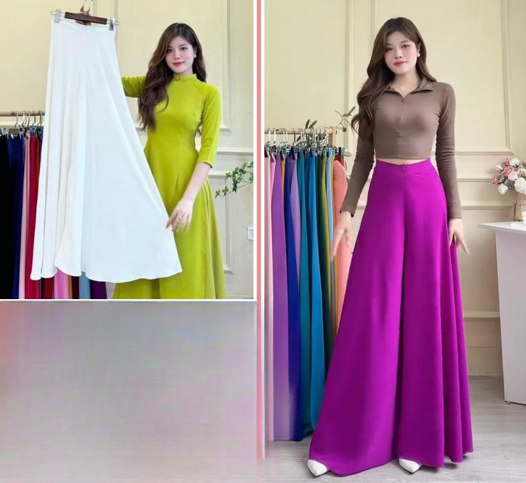 Quần Lụa Giả Váy – Quần Váy Mặc Áo Dài, Lụa Cao Cấp, Mềm Mịn, Kiểu 2 Ống Xéo Xòe Rộng Đẹp – Áo Dài Mieso