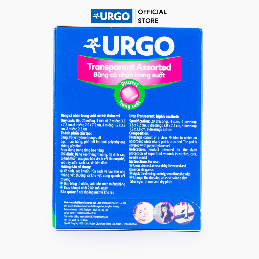 Băng cá nhân trong suốt Urgo Transparent Assorted (hộp 20 miếng)