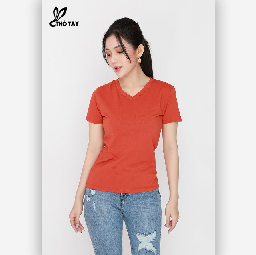 Áo Thun Nữ Trơn Cổ Tim Nhiều Màu - THỎ TÂY