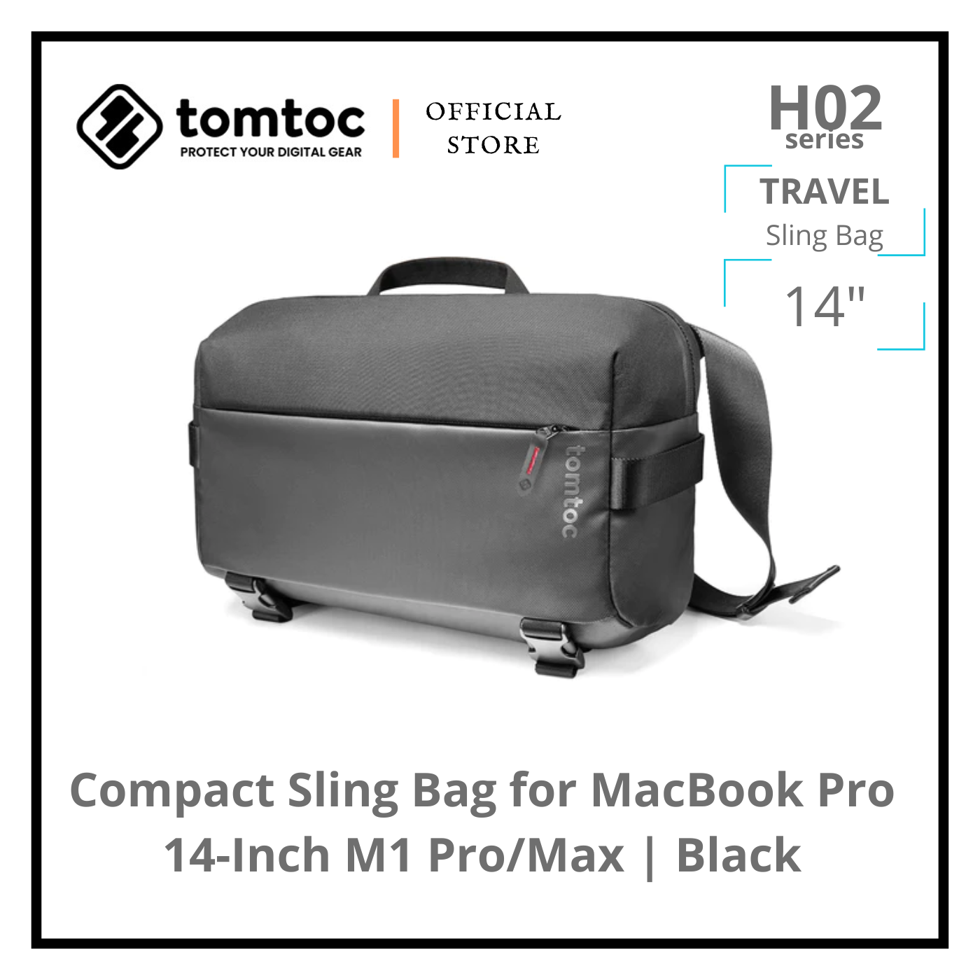 tomtoc H02 Compact Sling Bag for MacBook Pro 14Inch M1 Pro/Max Black