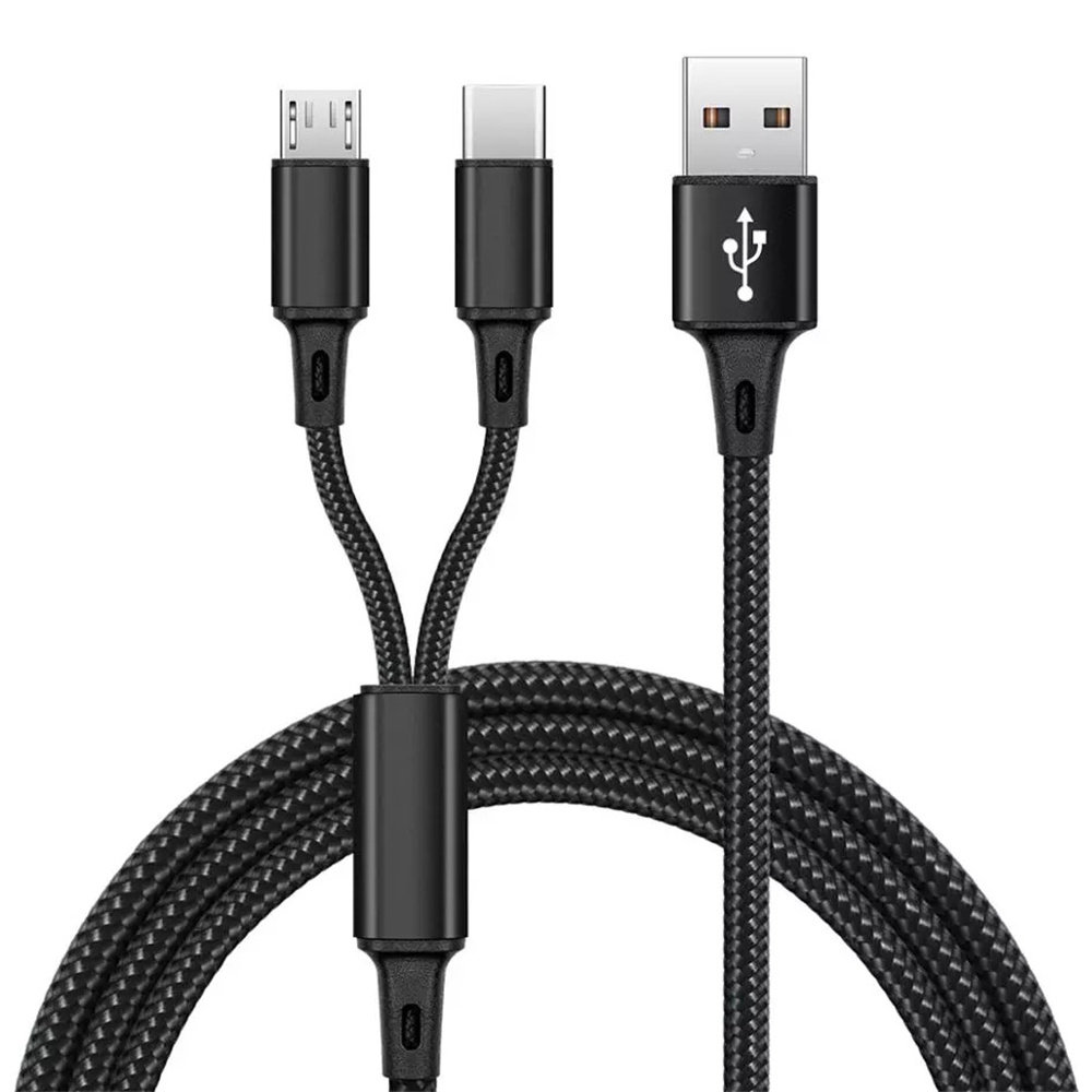 RAFT 1.25m 2 in 1 Type C Cables Charging Wire Micro USB Y Splitter Fast Charge Cable Phone Charge Cord Charger Cable