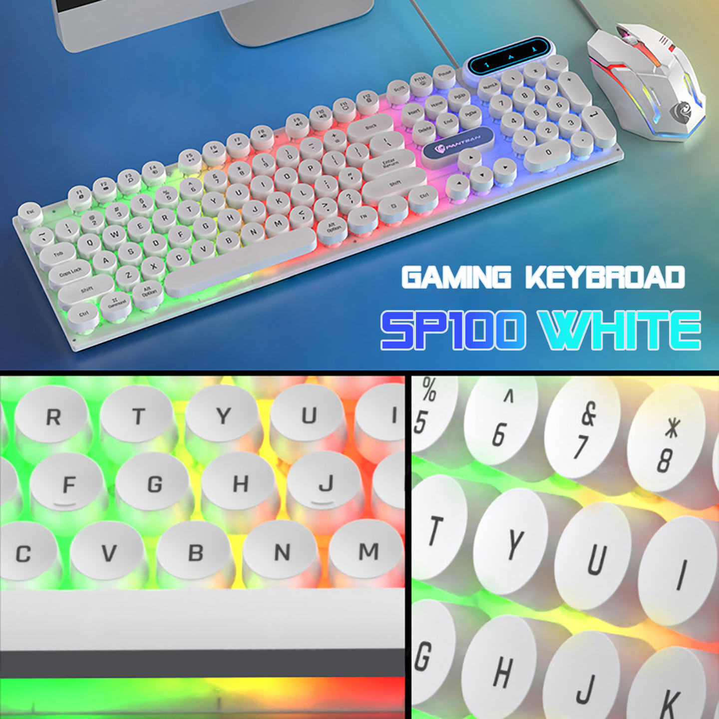 Bàn phím máy tính gaming giả cơ Sidotech SP100 thiết kế bàn phím nút tròn có Led RGB, cấu tạo công thái học cho cảm giác gõ chân thực, chống nước tiêu chuẩn, chuyên chơi game và làm việc văn phòng - Hàng chính hãng