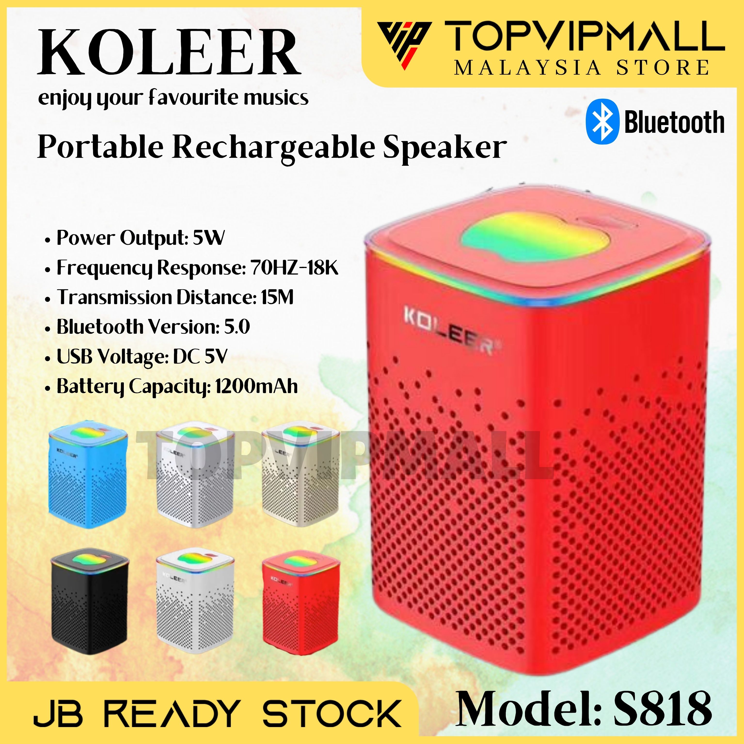 【READY STOCK】 KOLEER S818 Bluetooth Speaker Led Light weight Super Bass ...
