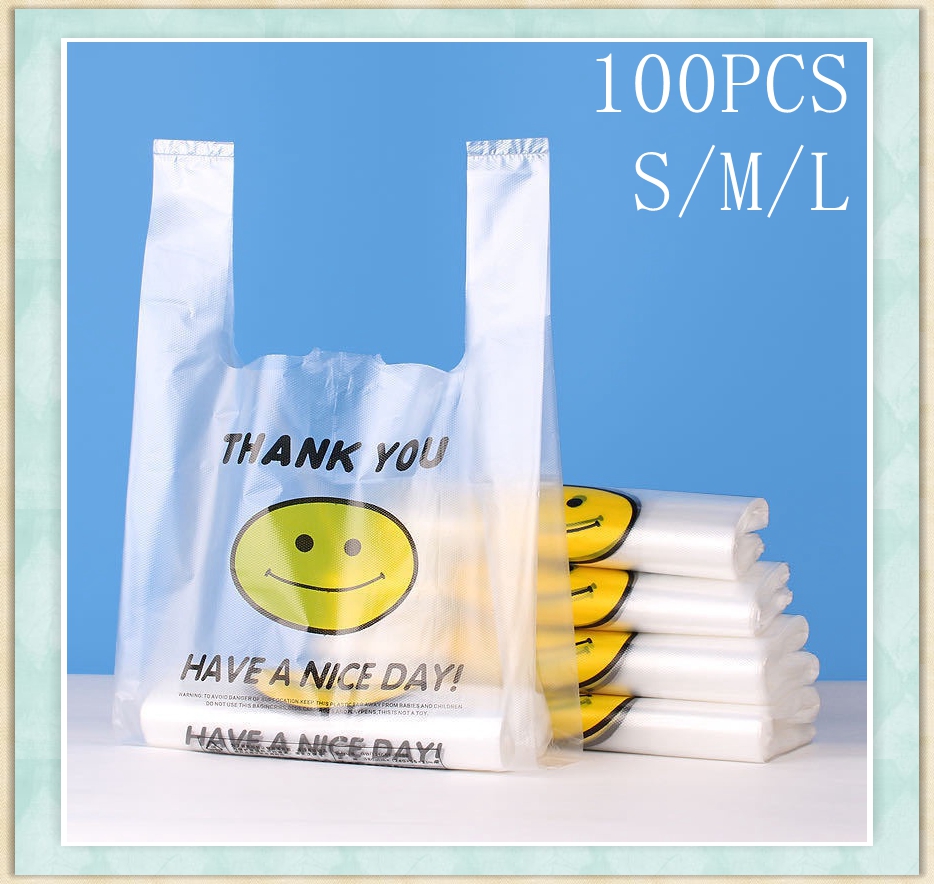 Thank You Smile Face 18 Micron Plastic Shopping Bags – ANS Plastics Corp.