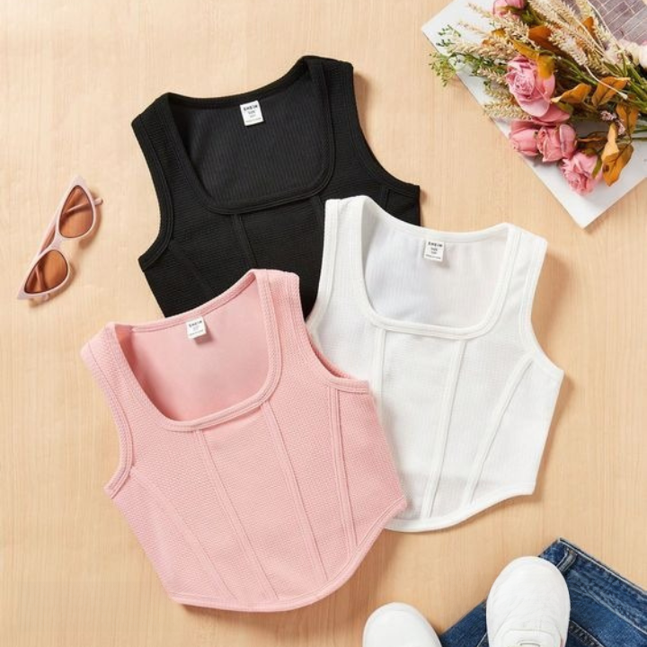 Sleeveless Three Color Combo Cotton Crop Top For Women's
