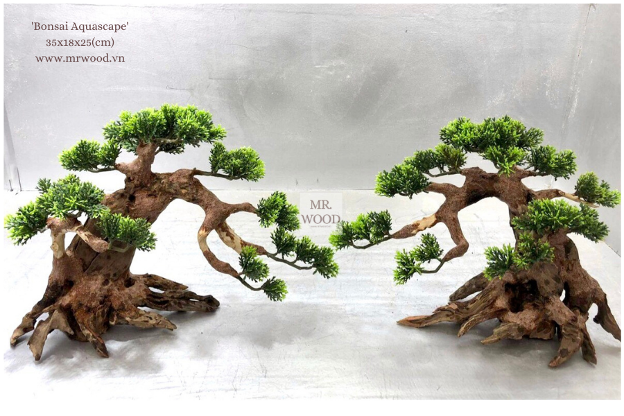 Lũa Bonsai gắn lá nhựa cho hồ cá/ thuỷ sinh