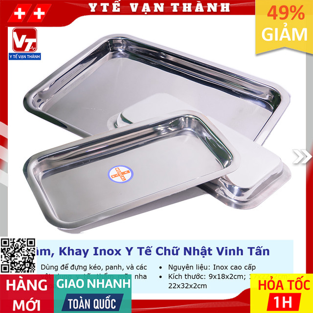 ✅ khay inox đựng dụng cụ y tế chữ nhật vinh tấn | | mâm inox chữ nhật -vt0380 - y tế vạn thành
