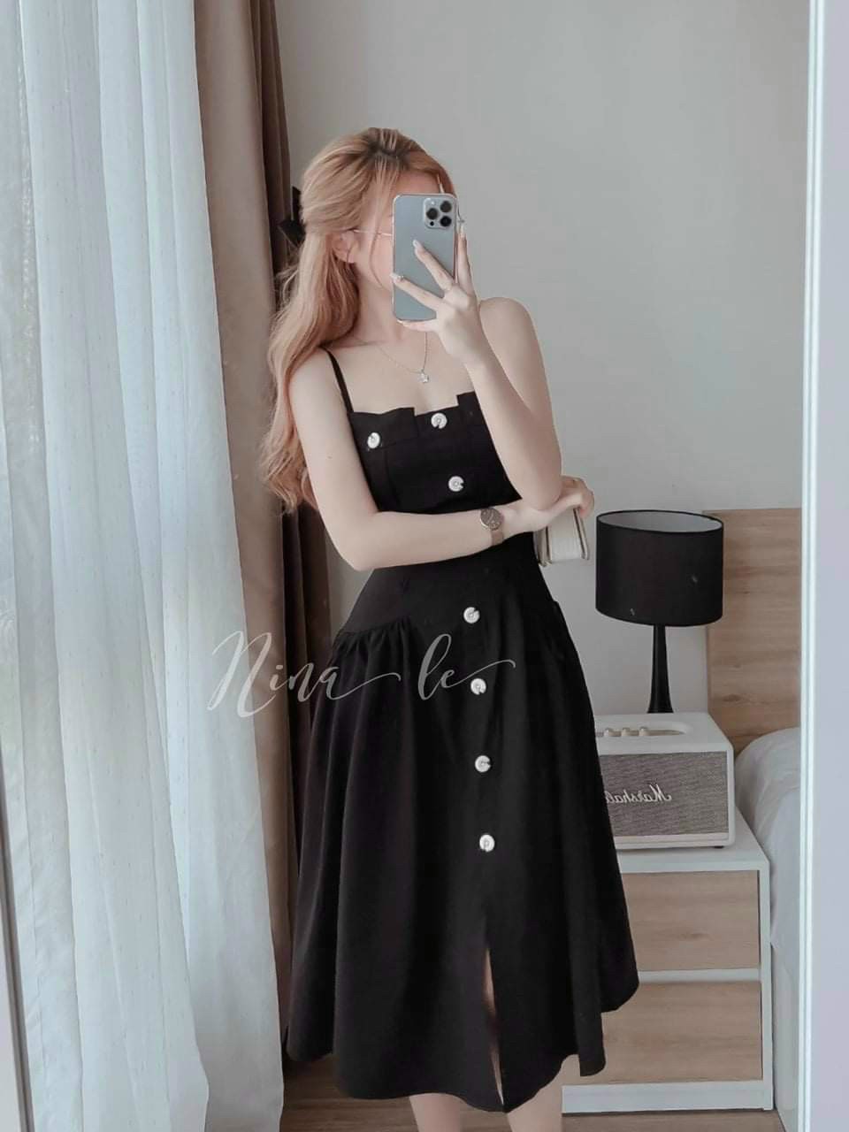Đầm nhún xòe hai dây duyên dáng