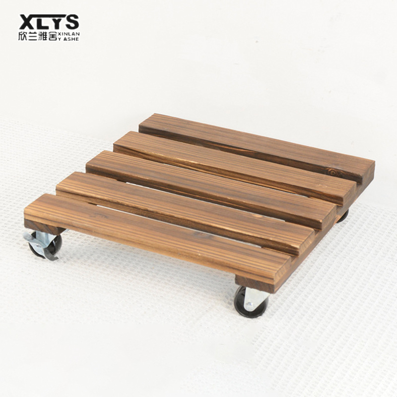 XINLANYASHE [Miễn Phí Vận Chuyển]Bánh Chậu hoa khay cơ sở con lăn bánh xe phổ quát có thể tháo rời gỗ đặc hoa khay vuông dày bằng gỗ hoa khay cơ sở