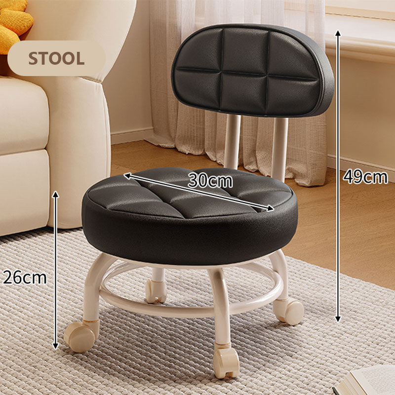 Pulley low stool, universal wheel, small stool, small home chair, backrest, round stool, stool with wheels, small bench, small