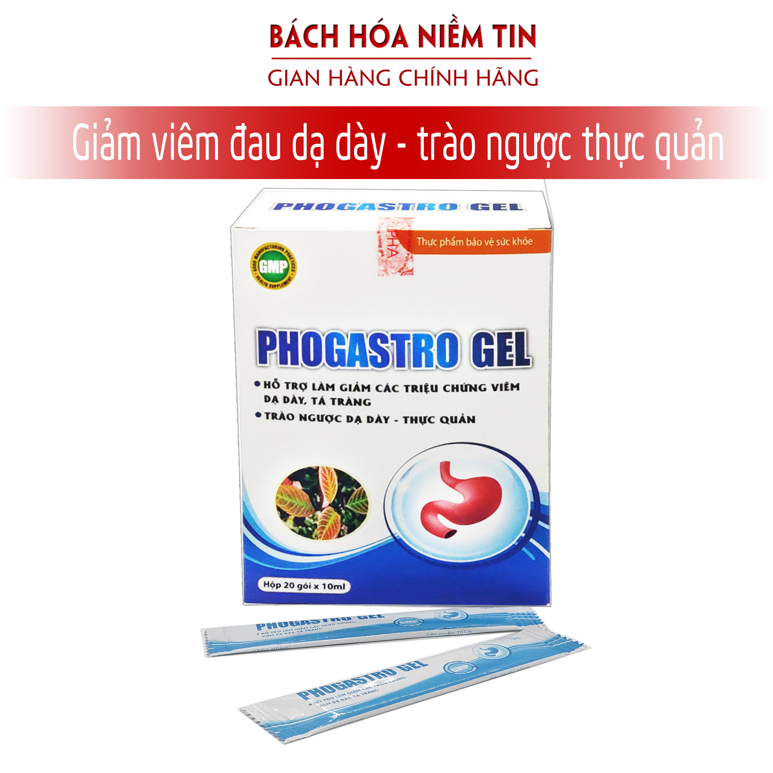 Gel uống PHOGASTRO GEL - Hoàn toàn từ thảo dược, Làm giảm viêm đau dạ dày tá tràng, trào ngược thực quản hiệu quả - Hộp 20 gói chuẩn GMP Bộ y tế