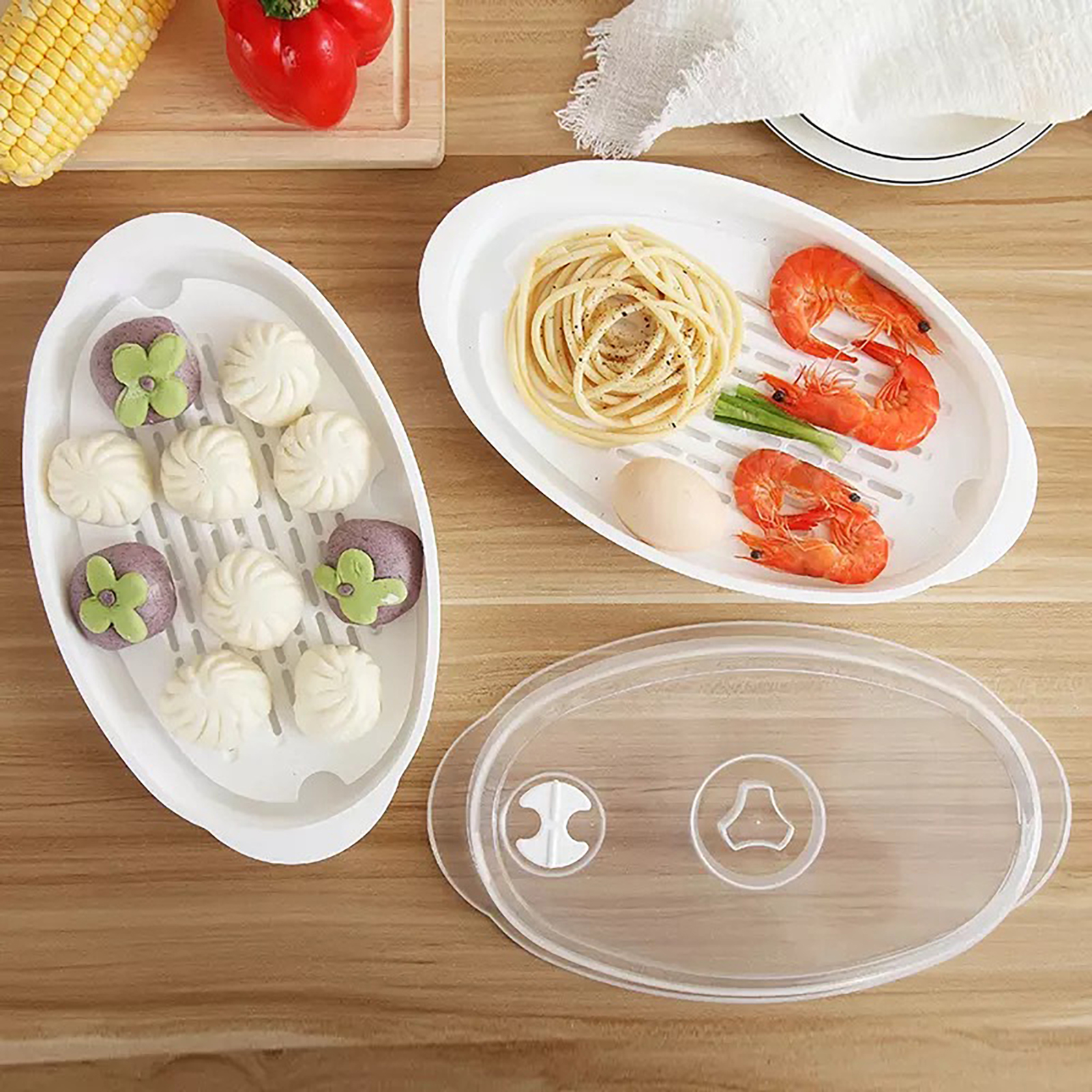 Fish Steaming Dish Microwave Steamer for Fish Authentic Steamed Fish Plate Microwaveable Transparent Cover Perfect for Home Kitchen