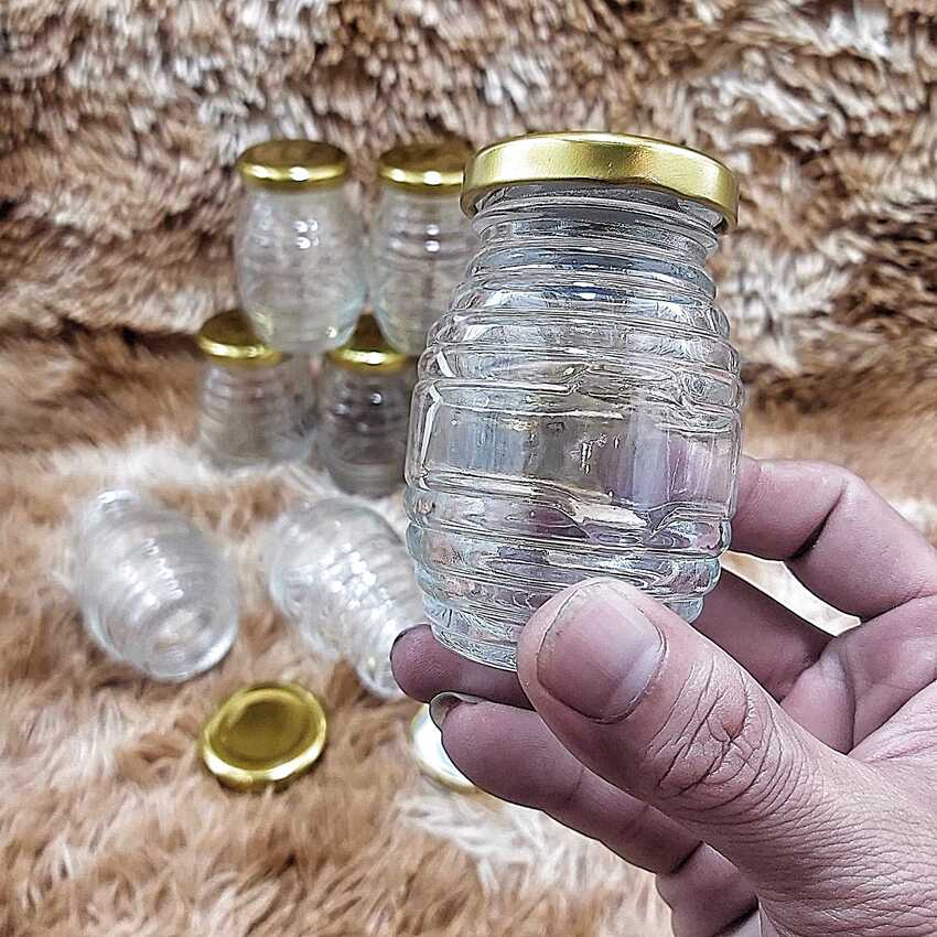 Bee glass pot 100ml – Yellow tin cap - combo 10 pots/jars