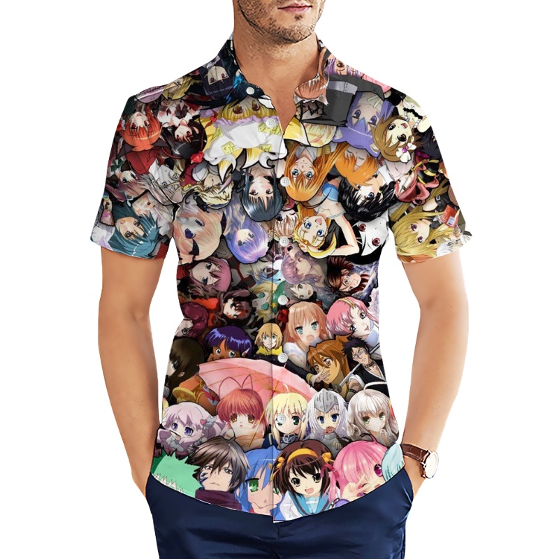 Áo sơ mi tay ngắn in họa tiết anime ahegao thời trang