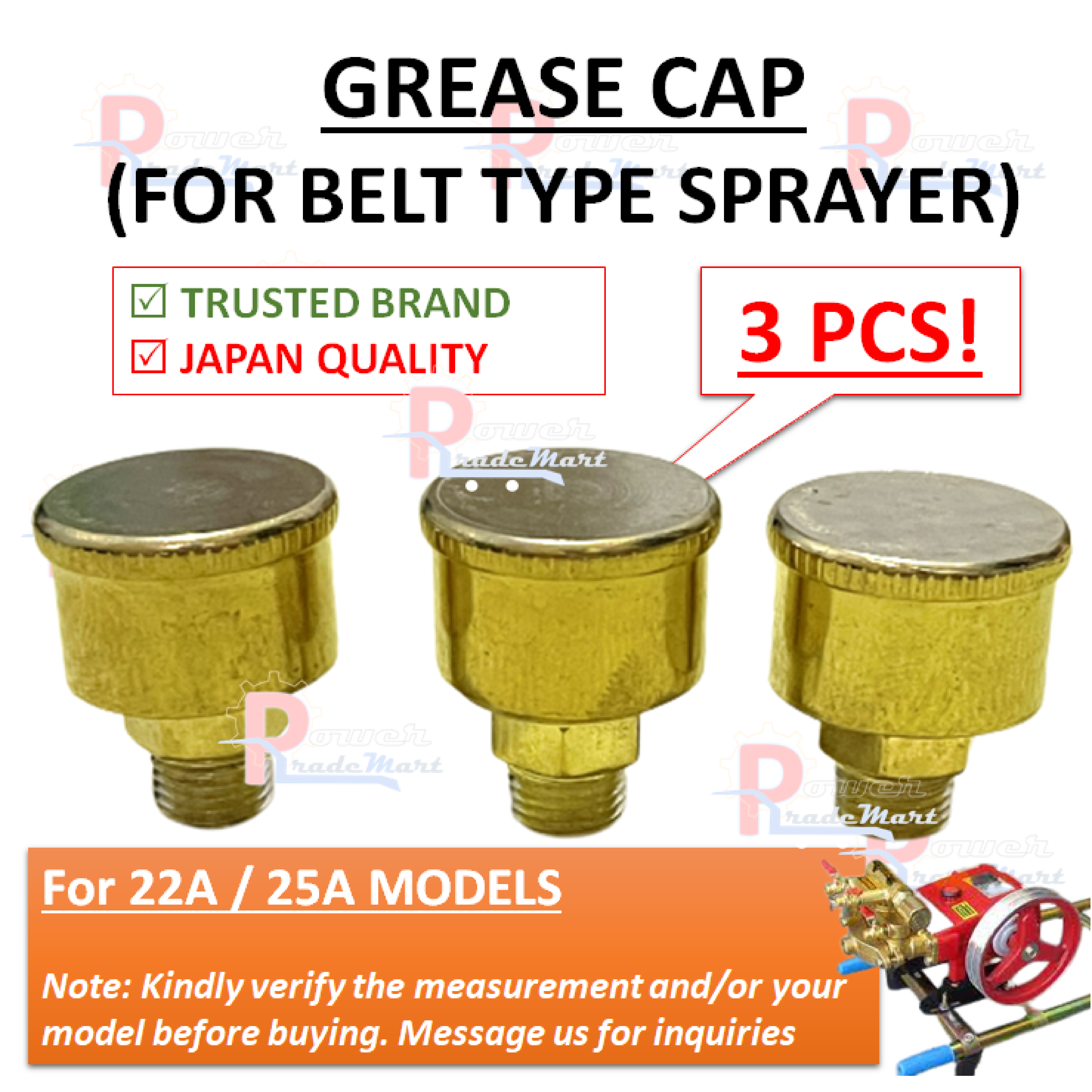 3PCS Grease Cap / Grease Cup/ Baso for Belt Type Power Sprayer Pressure