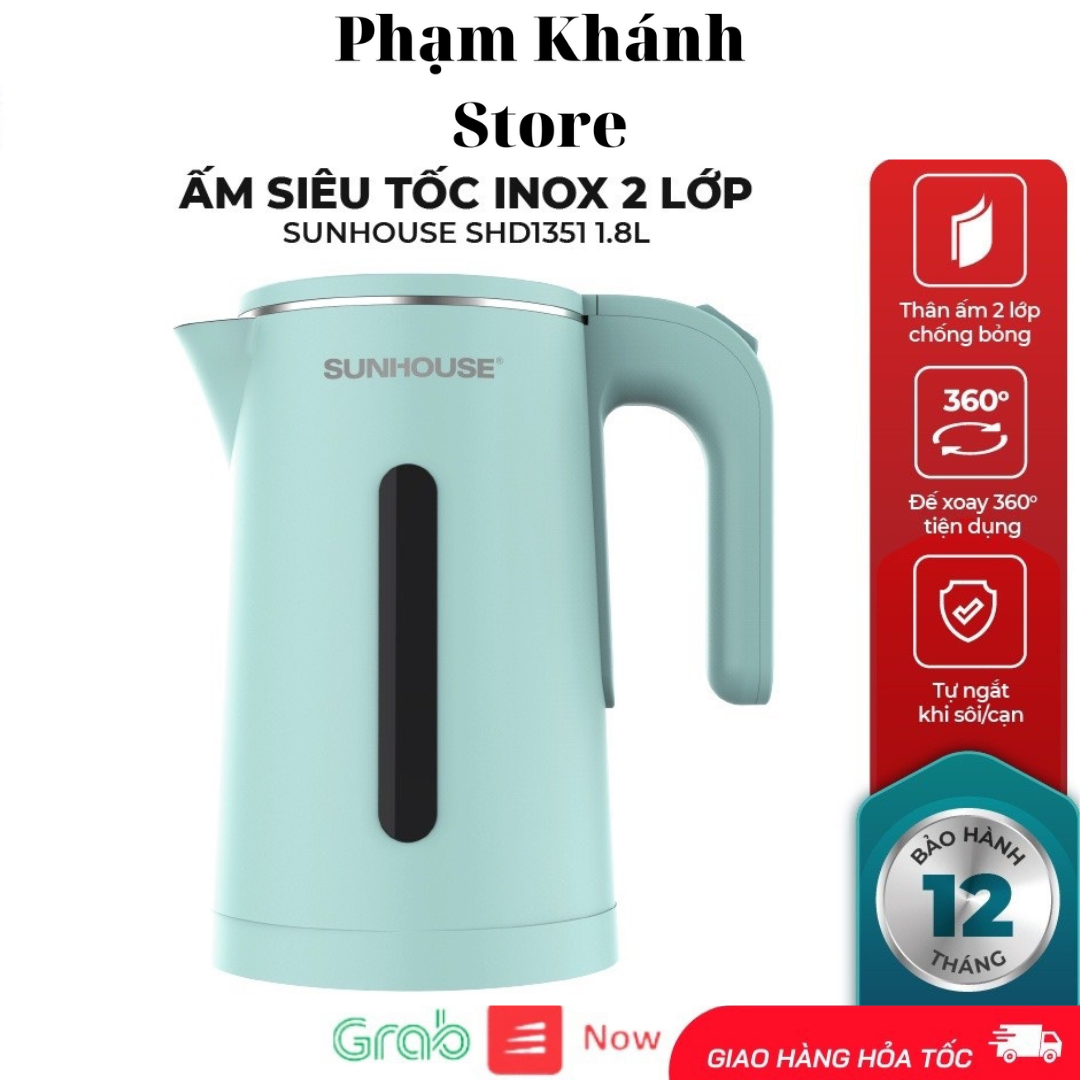 ẤM SIÊU TỐC INOX 2 LỚP 1.8L SUNHOUSE HÀNG CHÍNH HÃNG