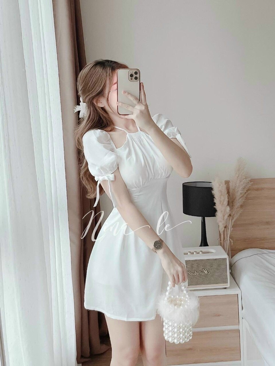 Đầm Cổ Yếm Tay Cột Nơ (có mút ngực)