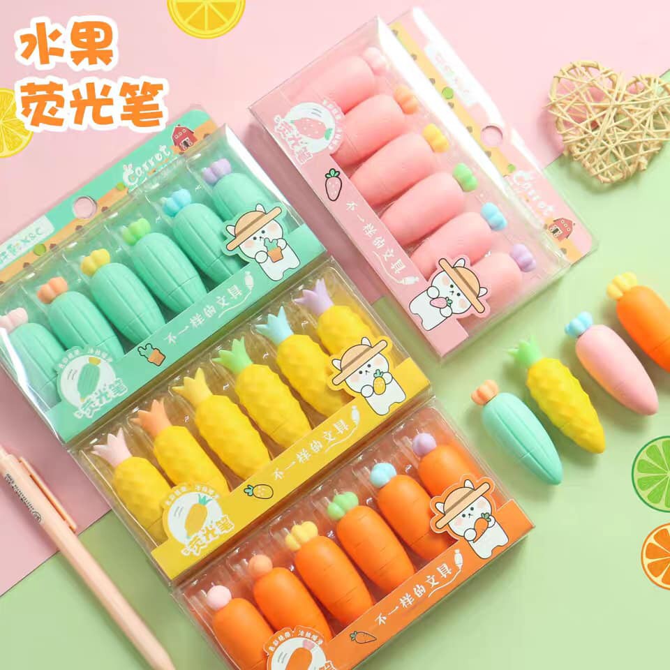 Hộp 6 bút dạ quang hình quả siêu cute