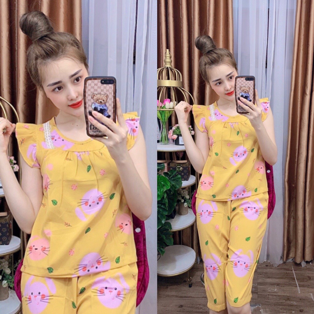Đồ bộ lụa lửng mặc nhà họa tiết hình thú hot dễ thương có size 40-75kg - lua23