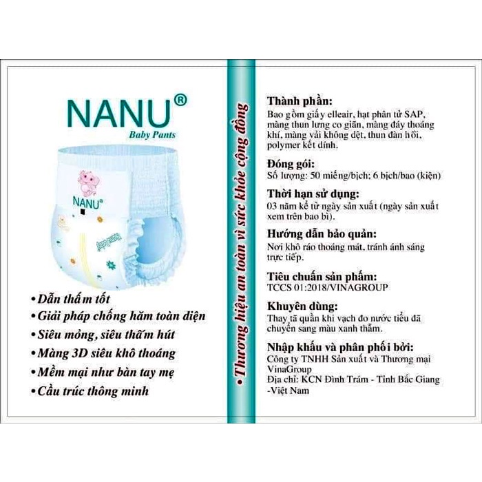 Bỉm quần Nanu size M/L/XL/XXL 50 miếng