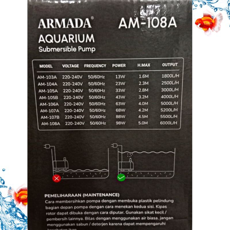 Pompa Kolam Air Mancur Hidroponik ARMADA AM 108A
