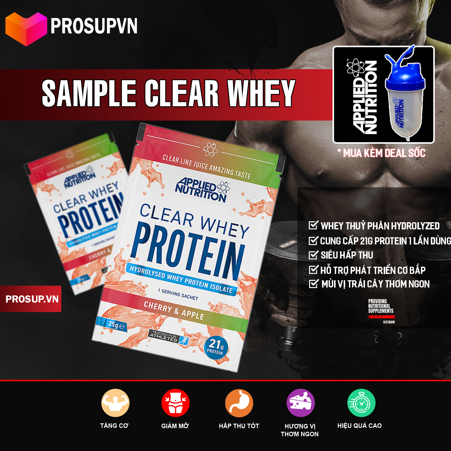 Clear Whey ( Sample 1 lần dùng ) - Applied Nutrition - Whey protein cao cấp [ Hydrolize ] Sữa tăng cơ, tăng cân hiệu quả thumbnail