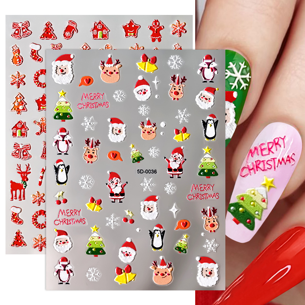 Sticker Nail 5D Lụa Nổi | Giáng Sinh Noel 2024 | Hình Dán Móng Tay