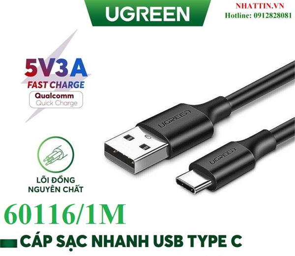Cáp sạc, dữ liệu usb type-a 2.0 sang usb type-c dài 1m ugreen 60116 cao cấp
