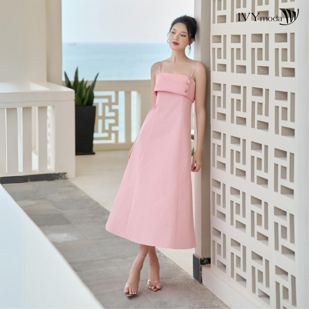 Đầm quây ngực đính khuy IVY moda MS 41M8276