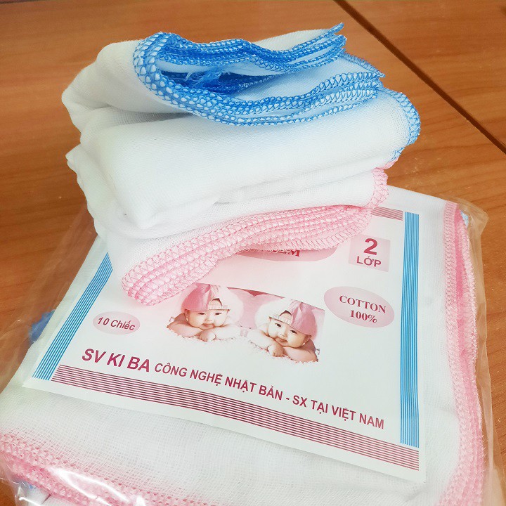 set 10 khăn sữa kiba 2 lớp cho bé