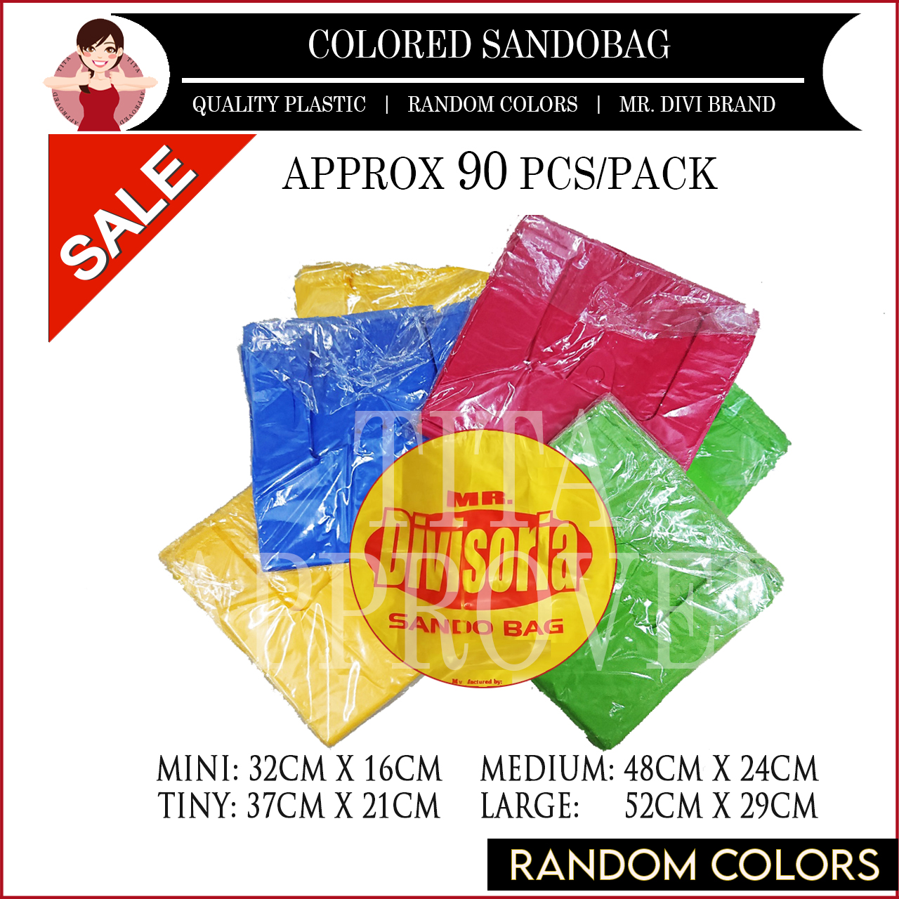 Mr Divisoria Colored Plastic Trash Laundry Sando Bag approx 90 pcs per pack in Random Colors