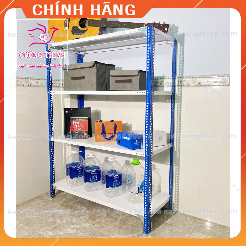 Kệ sắt trưng bày 4 tầng, cao 1m5 x dài 1m2 x rộng 40cm, kệ sắt v lỗ, màu cam xanh
