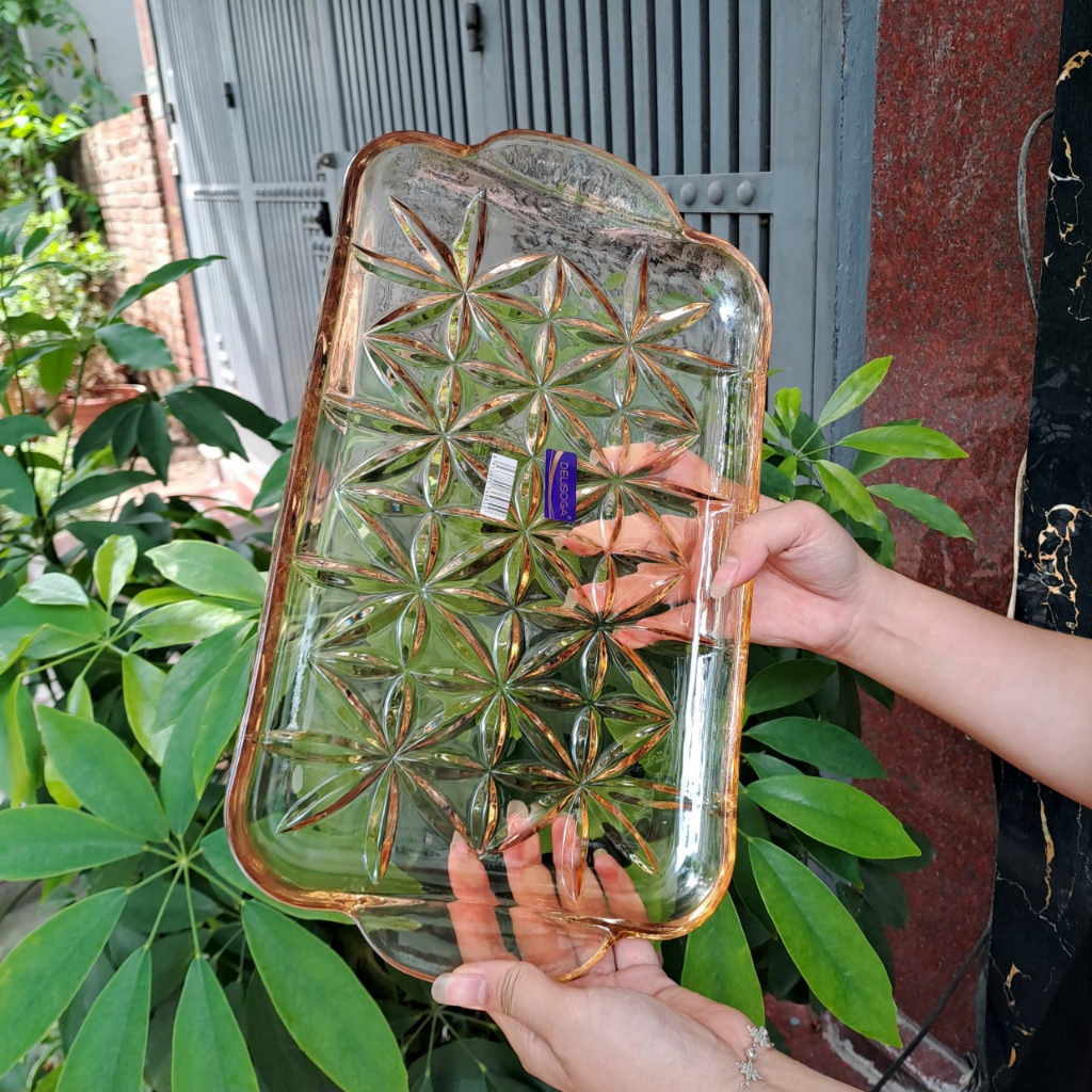Khay để ly cốc, hoa quả chất liệu thủy tinh pha lê