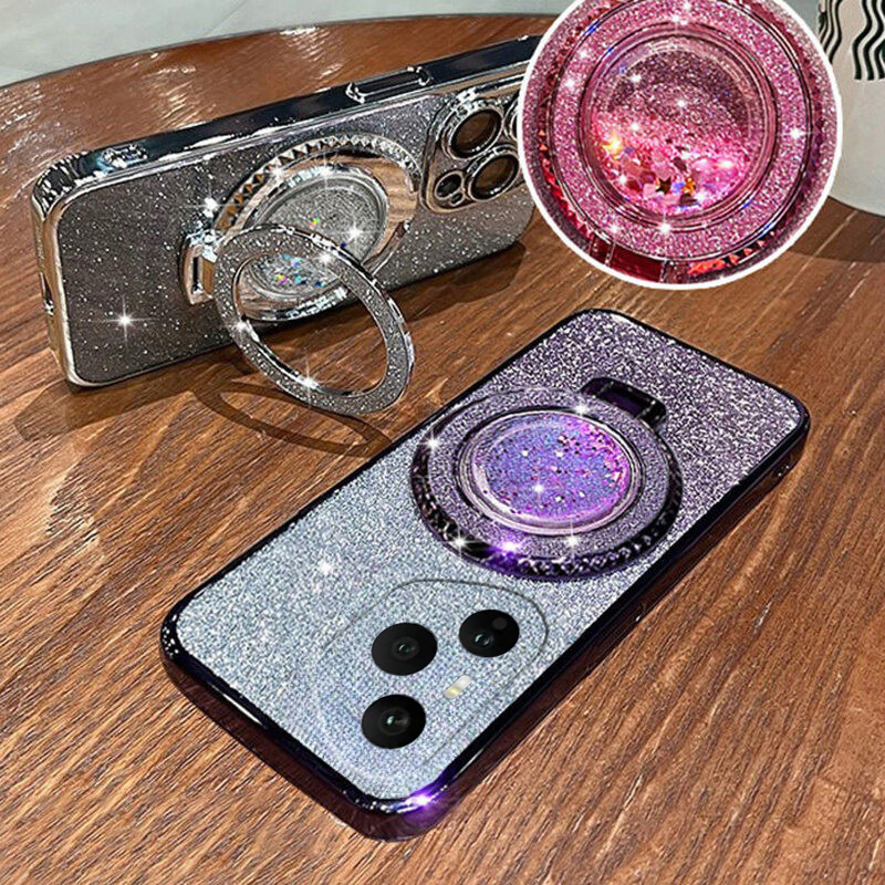 Phone cover Honor 400Pro Back case with Liquid Glitter Quicksand hourglass Stand Holder Luxury Shiny Gradient Plating Girls Slim For Honor 400 Pro Phone cases. 
