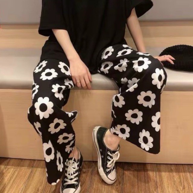 Quần Dài Ống Suông - Quần Uống Suông Cullotes Dáng Dài Hoa Cúc Hottrend