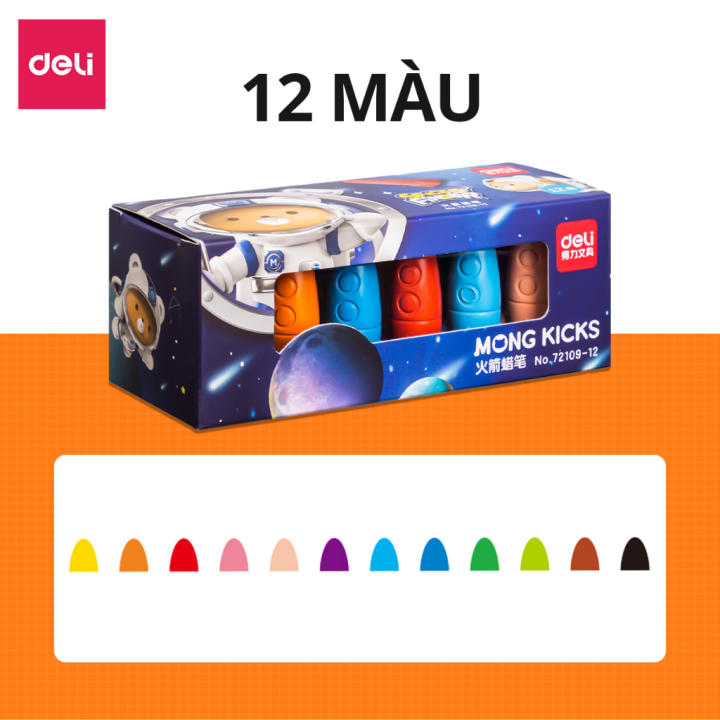 Bút sáp màu hữu cơ hỏa tiễn kèm Sticker Deli - 12/24/36 màu - An toàn không vấy bẩn tay Tô màu vẽ tranh học sinh trẻ em - Hình ảnh 10
