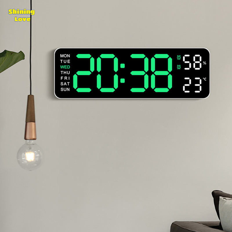 ShiningLove Digital Clock LED Electronic Alarm Clock, Date, Time, Week, Temperature, And Humidity Display, Modern Desk And Wall Clock, For Bedroom, Living Room And Office