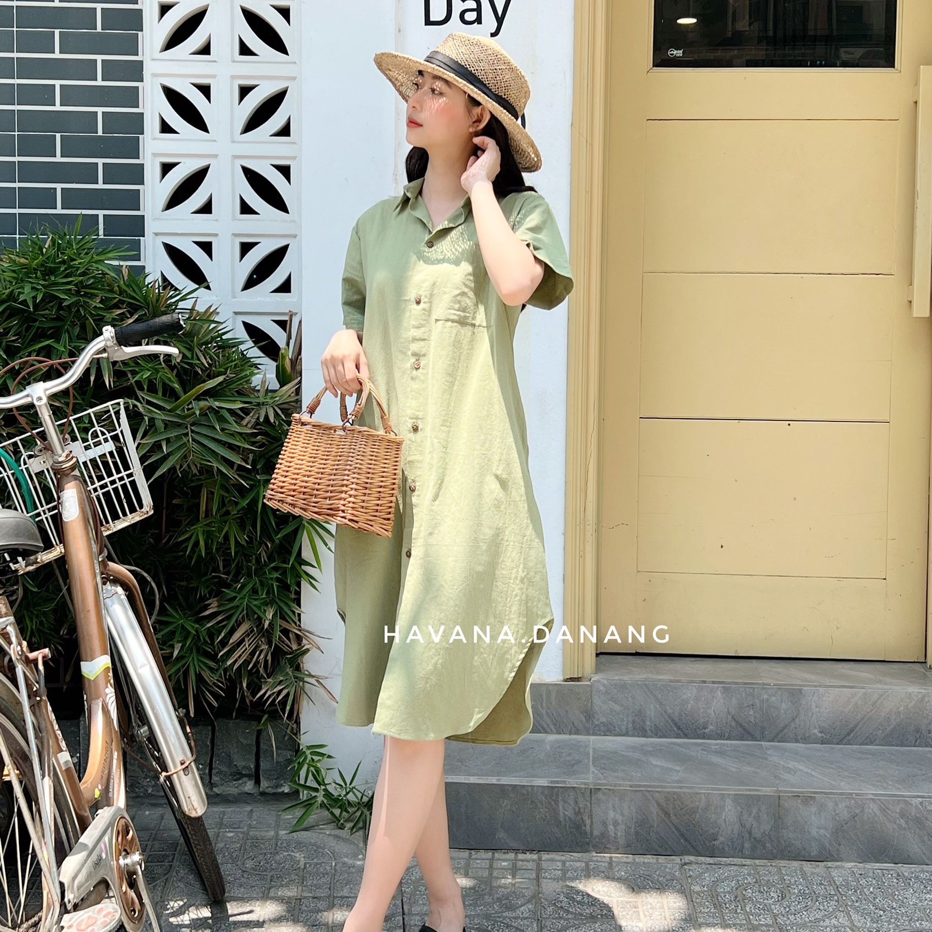 Đầm sơ mi đũi một túi 3 màu