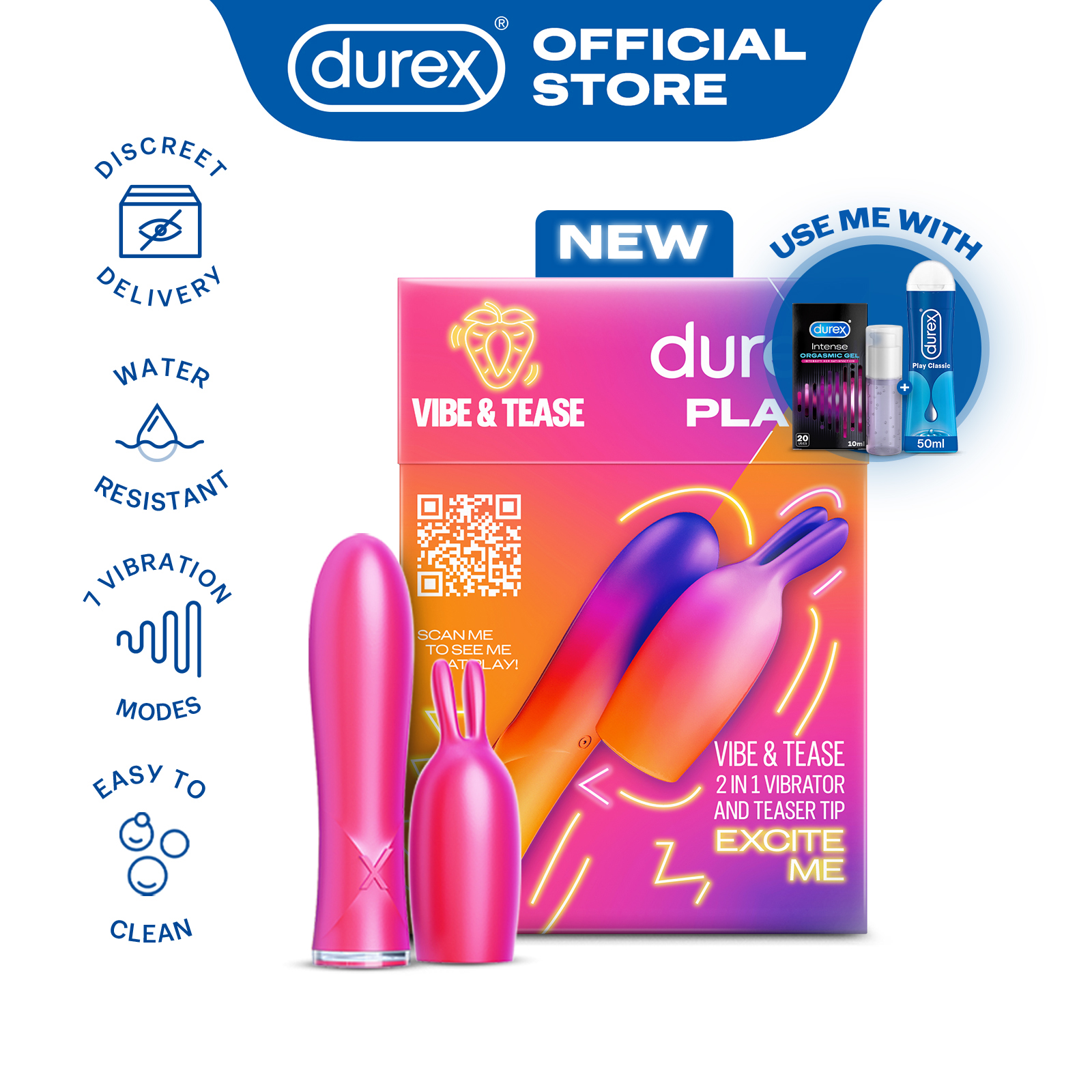 durex play 2 in 1 vibrator Durex Play Vibe & Tease 2 in 1 Vibrator and Teaser Tip
