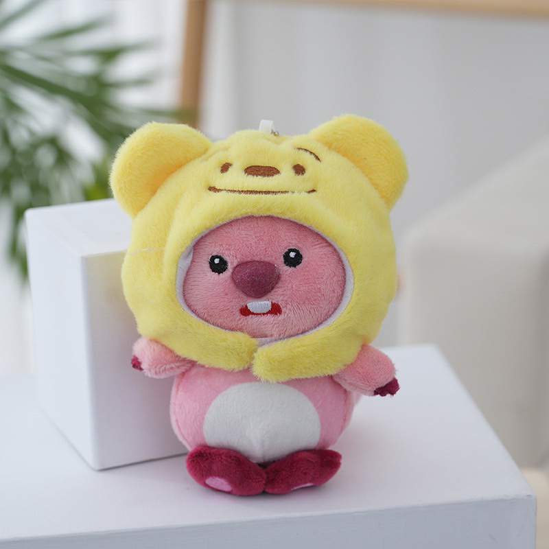 Móc khoá gấu bông hải ly Loopy mũ Gấu Dâu Lotso- Mũ thỏ- Mũ chó xinh xắn